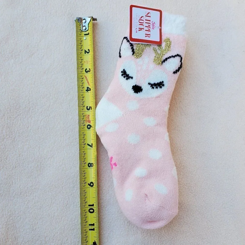 Justice pink and white reindeer slipper socks